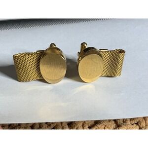 Gold Tone Oval Mesh Cufflinks Textured Classic‎ Vintage Mens Jewelry